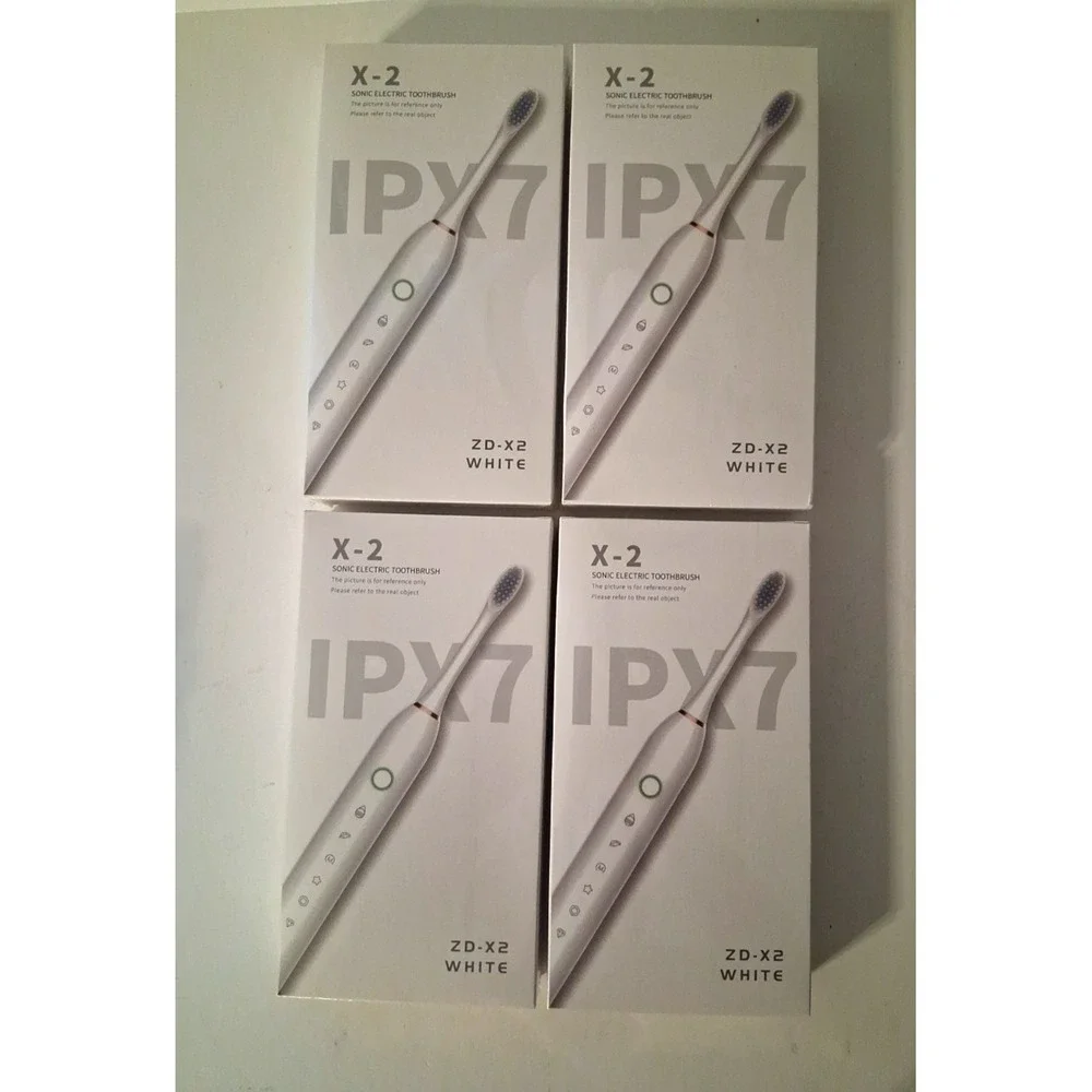 Lot of 4 X-2 IPX7 Sonic Electric Toothbrushes White New